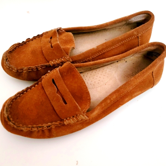 Suede Moccasin boat shoe Merona camel brown tan beige penny loafer - Picture 1 of 5